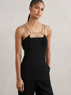 Reiss Black Olara Chain-Strap Wide-Leg Jumpsuit Outlet
