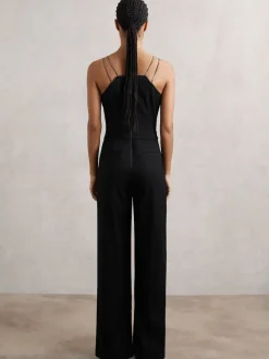 Reiss Black Olara Chain-Strap Wide-Leg Jumpsuit Outlet