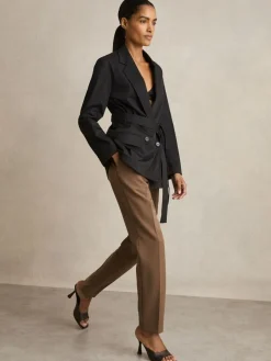 Reiss Black Osbourne Cotton Blend Double Breasted Belted Jacket Best