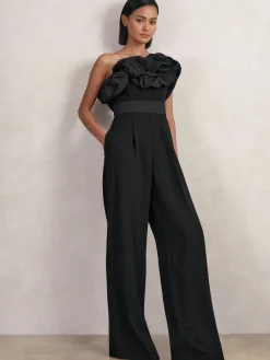 Reiss Black Sabbie Sculptural Strapless Wide-Leg Jumpsuit Hot