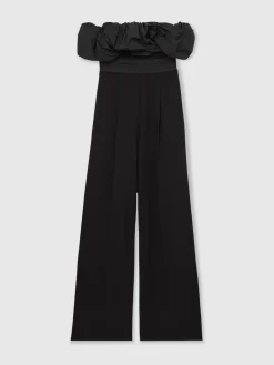 Reiss Black Sabbie Sculptural Strapless Wide-Leg Jumpsuit Hot