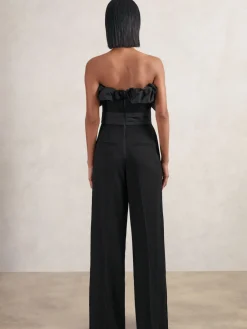 Reiss Black Sabbie Sculptural Strapless Wide-Leg Jumpsuit Hot