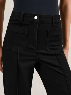 Reiss Black Sakura Petite Patch-Pocket Flared Jeans Hot
