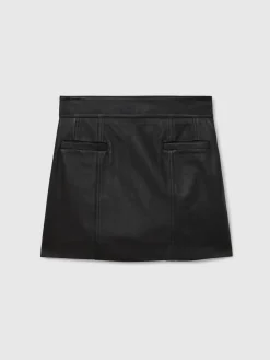 Reiss Black Seema Leather Welt-Pocket Mini Skirt Outlet