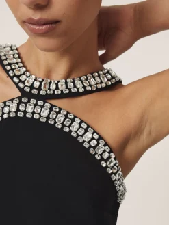 Reiss Black Simone Crystal-Embellished Cut-Out Jumpsuit Clearance