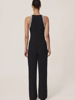 Reiss Black Simone Crystal-Embellished Cut-Out Jumpsuit Clearance