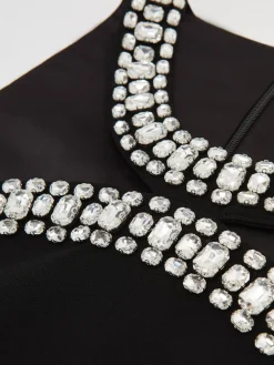 Reiss Black Simone Crystal-Embellished Cut-Out Jumpsuit Clearance