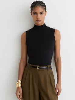 Reiss Black Simone Stretch-Cotton High-Neck Vest Hot