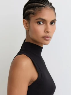 Reiss Black Simone Stretch-Cotton High-Neck Vest Hot