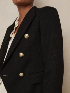Reiss Tally Petite Tailored Fit Textured Double Breasted Blazer Black Online