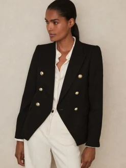 Reiss Tally Tailored Fit Textured Double Breasted Blazer Black Best
