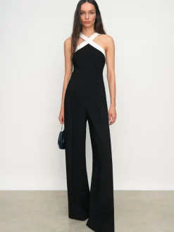Reiss Black/Cream Cliona Colour-Block Halter Wide-Leg Jumpsuit Sale