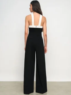 Reiss Black/Cream Cliona Colour-Block Halter Wide-Leg Jumpsuit Sale