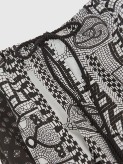 Reiss Black/Ivory Inara Scarf-Print Wide-Leg Jumpsuit