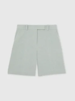 Reiss Blue Dalora Tailored Bermuda Shorts with Linen Hot
