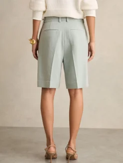 Reiss Blue Dalora Tailored Bermuda Shorts with Linen Hot