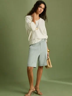 Reiss Blue Dalora Tailored Bermuda Shorts with Linen Hot