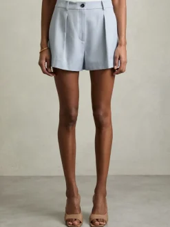 Reiss Blue Millie Single-Pleat Tailored Shorts Clearance