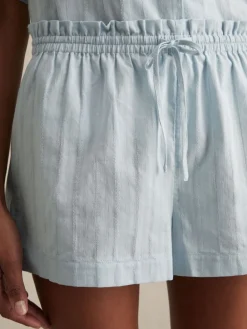 Reiss Molly Cotton Pointelle Shirt and Shorts Set Blue New