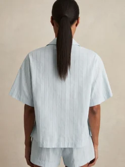 Reiss Molly Cotton Pointelle Shirt and Shorts Set Blue New