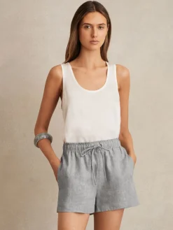 Reiss Blue Willow Linen-Blend Drawstring Shorts Discount