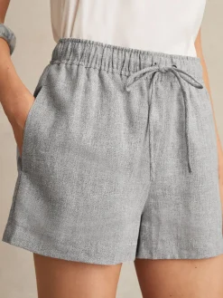 Reiss Blue Willow Linen-Blend Drawstring Shorts Discount