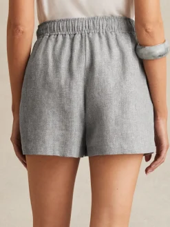 Reiss Blue Willow Linen-Blend Drawstring Shorts Discount