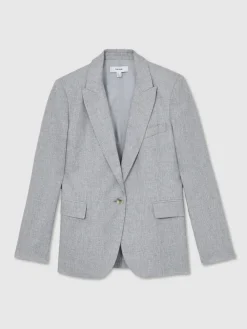 Reiss Blue Willow Linen-Blend Single-Breasted Blazer Discount