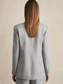 Reiss Blue Willow Linen-Blend Single-Breasted Blazer Discount