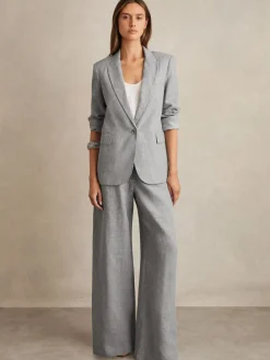 Reiss Blue Willow Linen-Blend Single-Breasted Blazer Discount