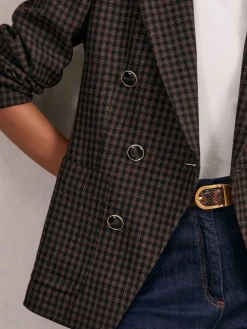 Reiss Brown Check Ayla Wool-Blend Double-Breasted Check Blazer Hot