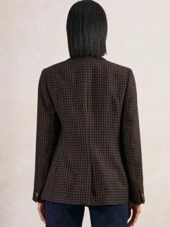 Reiss Brown Check Ayla Wool-Blend Double-Breasted Check Blazer Hot