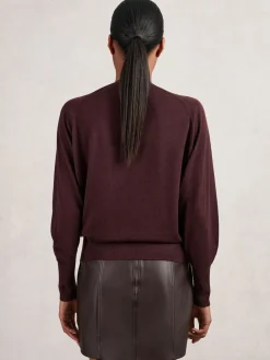 Reiss Alexis Wool Scarf-Tie Draped Jumper Burgundy Hot