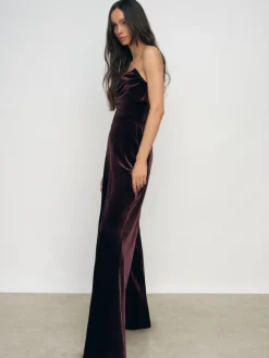 Reiss Burgundy Andria Velvet Drape Strapless Jumpsuit New