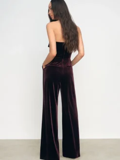 Reiss Burgundy Andria Velvet Drape Strapless Jumpsuit New