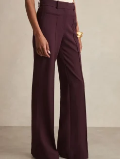 Reiss Claude High Rise Flared Trousers Burgundy