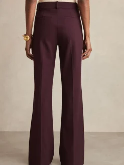 Reiss Claude High Rise Flared Trousers Burgundy