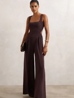 Reiss Burgundy Dion Petite Wide-Leg Cut-Out Jumpsuit Sale