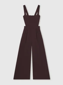 Reiss Burgundy Dion Petite Wide-Leg Cut-Out Jumpsuit Sale
