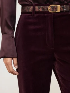 Reiss Elia Petite Velvet Tuxedo-Stripe Flared Trousers Burgundy Sale