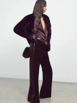 Reiss Elia Velvet Tuxedo-Stripe Flared Trousers Burgundy Sale