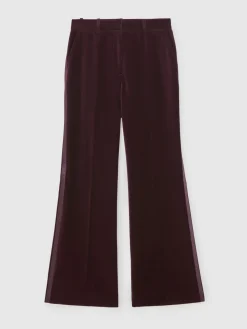 Reiss Elia Velvet Tuxedo-Stripe Flared Trousers Burgundy Sale