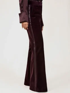 Reiss Elia Velvet Tuxedo-Stripe Flared Trousers Burgundy Sale
