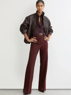 Reiss Hazel Leather Curved-Buckle Belt Burgundy Outlet