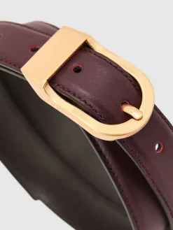 Reiss Hazel Leather Curved-Buckle Belt Burgundy Outlet