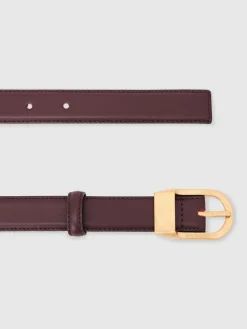 Reiss Hazel Leather Curved-Buckle Belt Burgundy Outlet