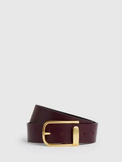 Reiss Iyla Leather Half-Keeper Belt Burgundy Clearance