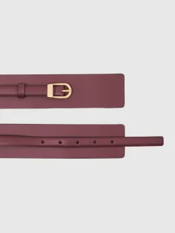 Reiss Burgundy Odell Leather Double-Strap Corset Waist Belt Hot