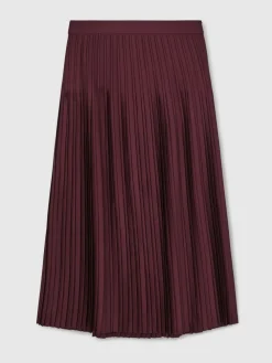 Reiss Savannah Pleated Midi Skirt Burgundy Best