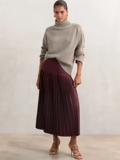 Reiss Savannah Pleated Midi Skirt Burgundy Best